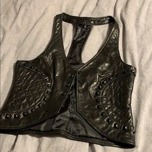Affliction black real leather vest size medium